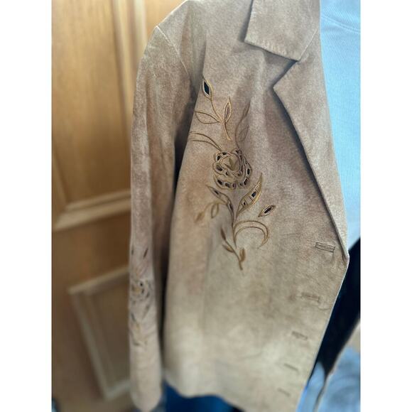 Vintage Suede Jacket Tan Brown Floral Cutout Western Boho Blazer Women’s L - Picture 8 of 10